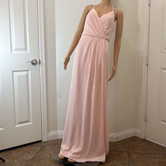 David’s Bridal Sz 4 Wrap Dress in Petal Pink V Neck Maxi Double Strap 31116706 - Picture 2 of 15